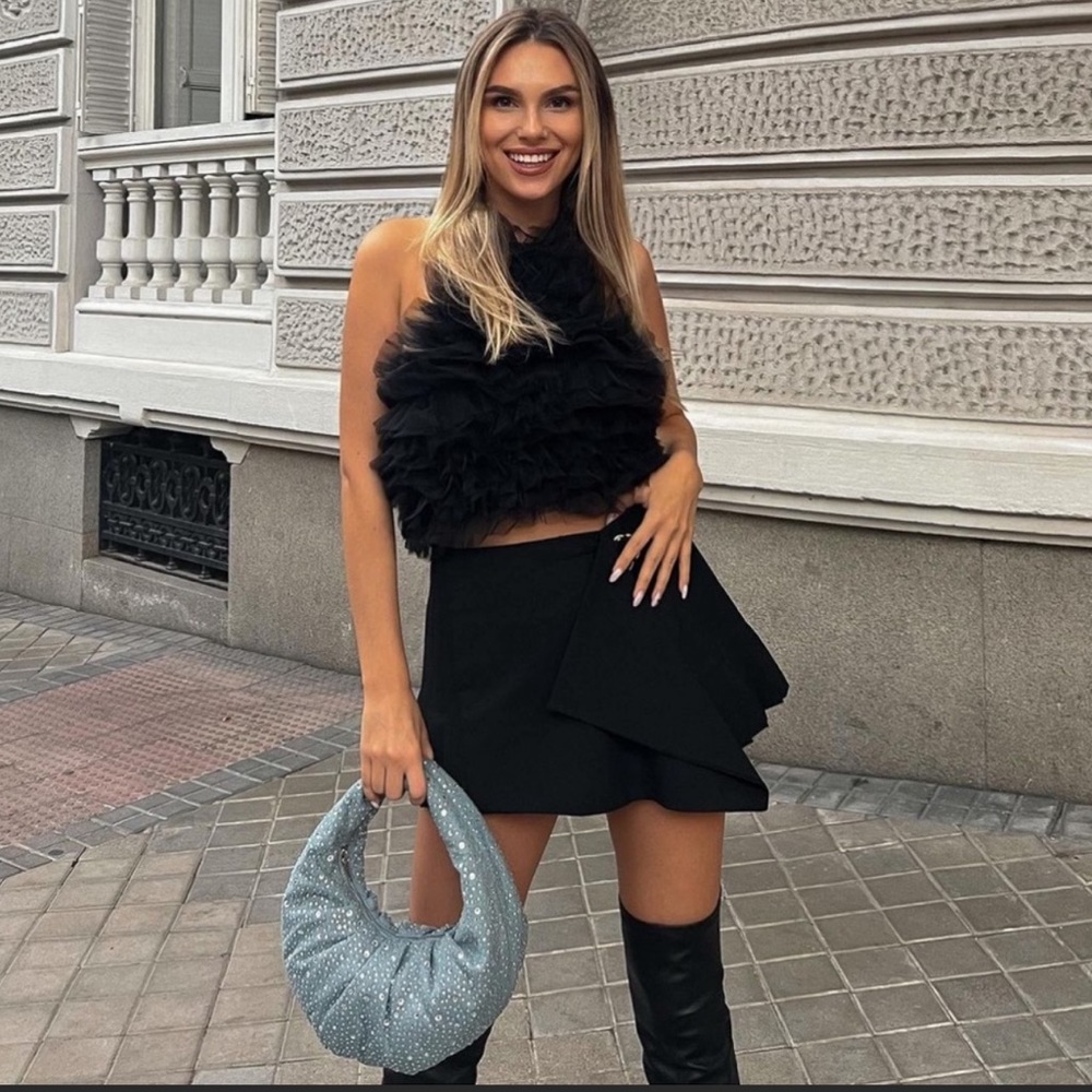 ZARA DIAMANTE OVAL SHAPED DENIM BAG - Picture 3 of 15